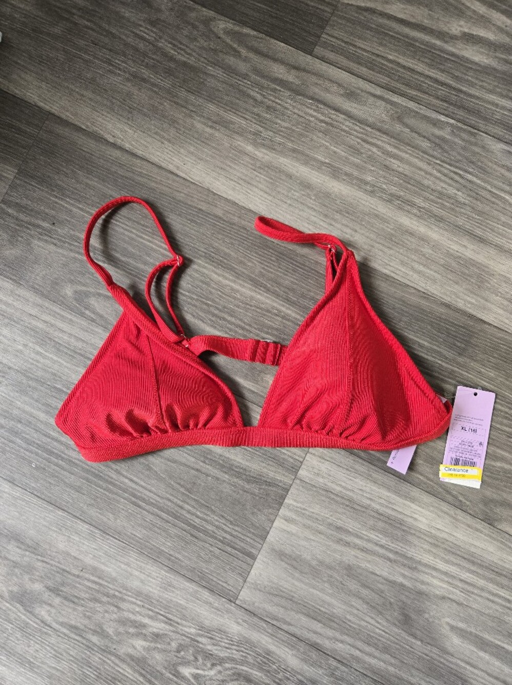 wild fable Bright Red Ribbed Triangle Bandeau Bikini Top XL